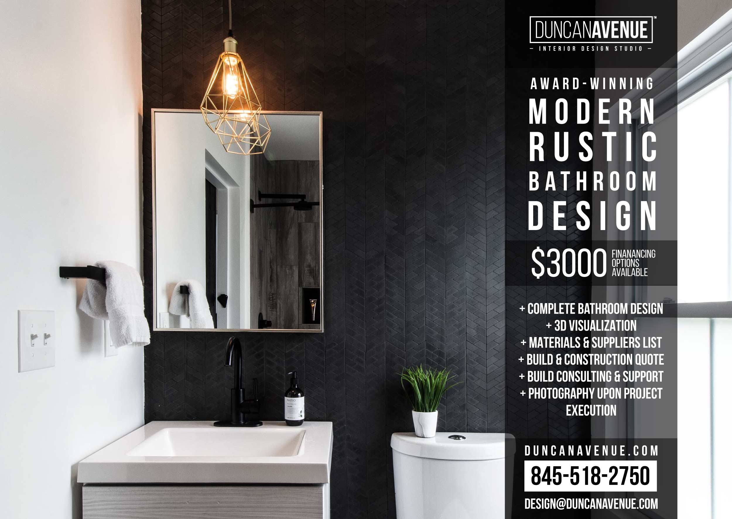 Modern Rustic Bathroom Design by Duncan Avenue Interior Design Studio - Hudson valley