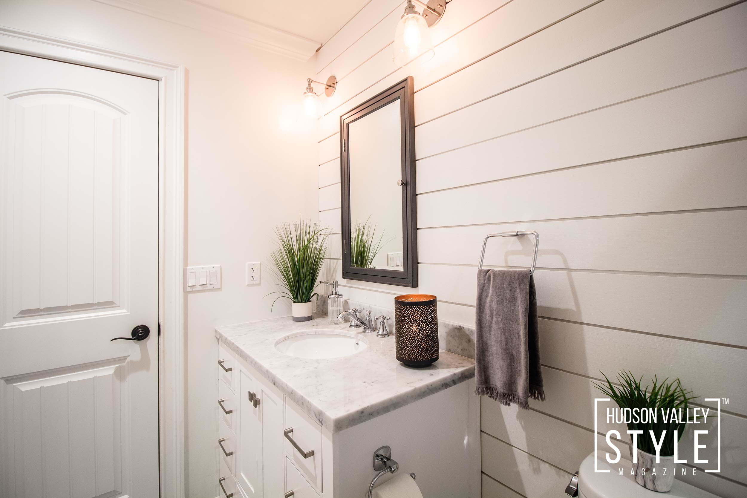 Double Vanity - Shiplap - Modern Rustic Bathroom Design - Luxury Hudson Valley Home for Sale - Almax Realty - The Best Real Estate in the Hudson Valley