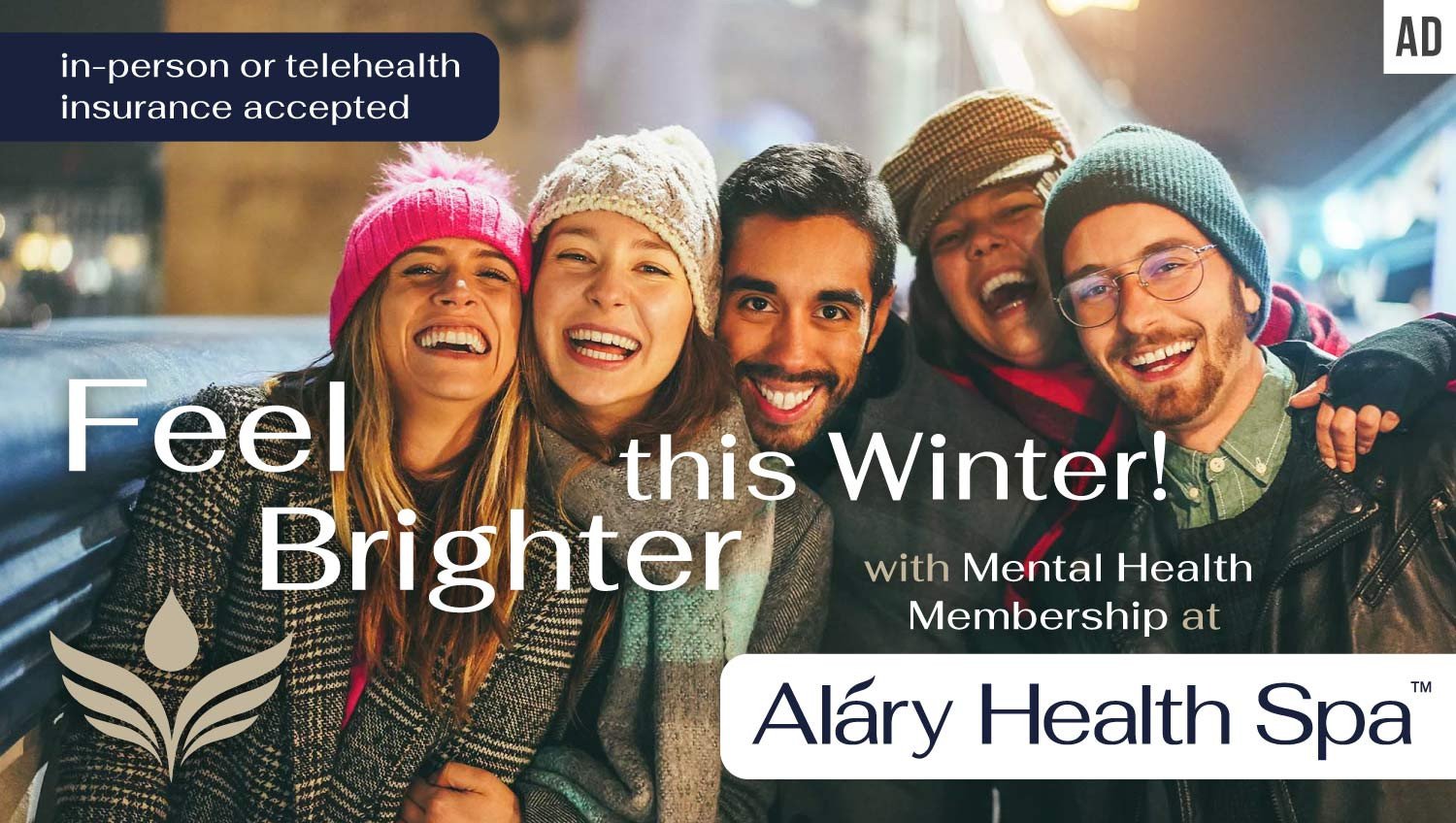 Winter mental health and wellness banner for Alary Health Spa in the Hudson Valley